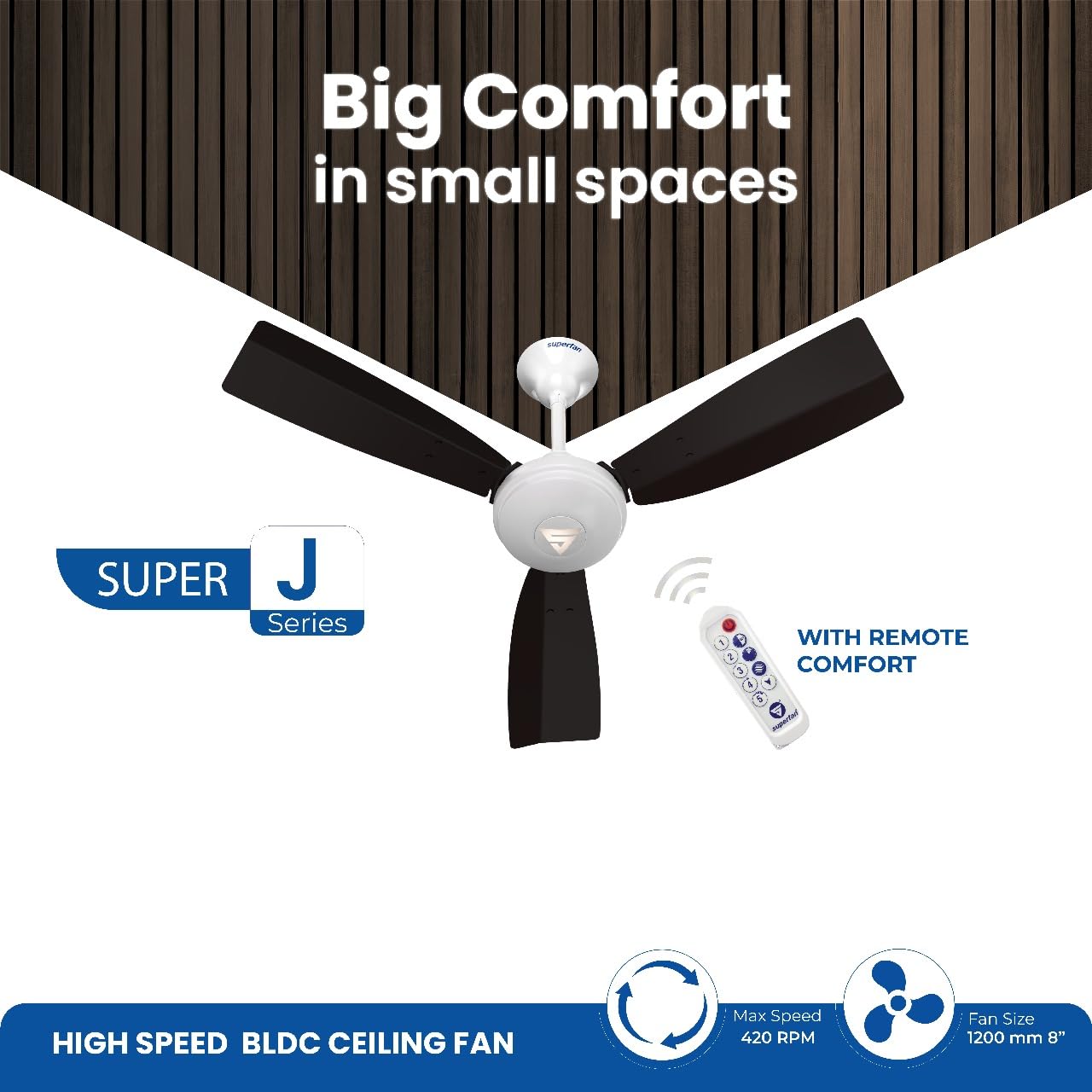 Superfan Super J1 Brown 900 mm Ceiling Fan with Remote Control and BLDC Motor - 1 Pc
