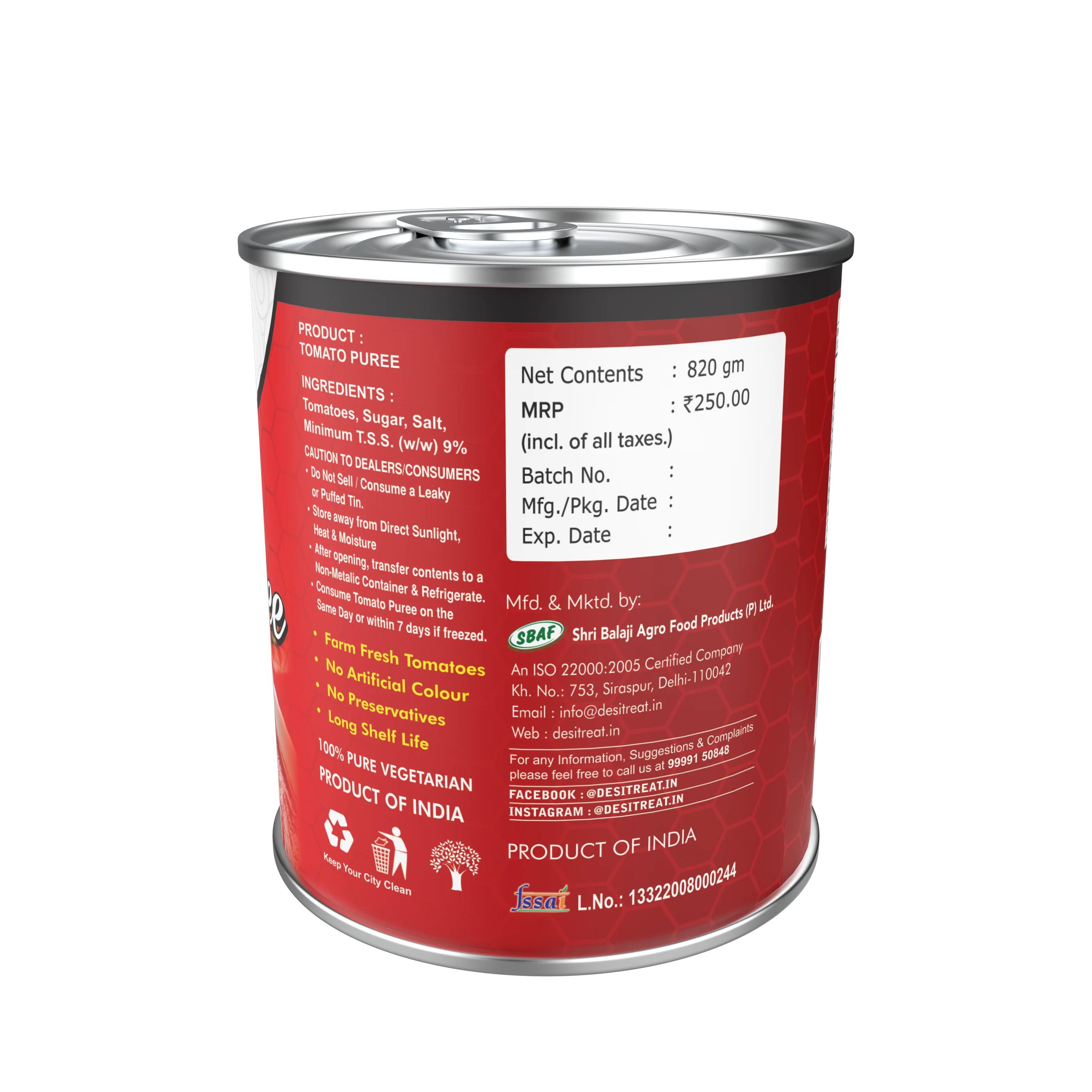 Desi Treat Tomato Puree - 820 g