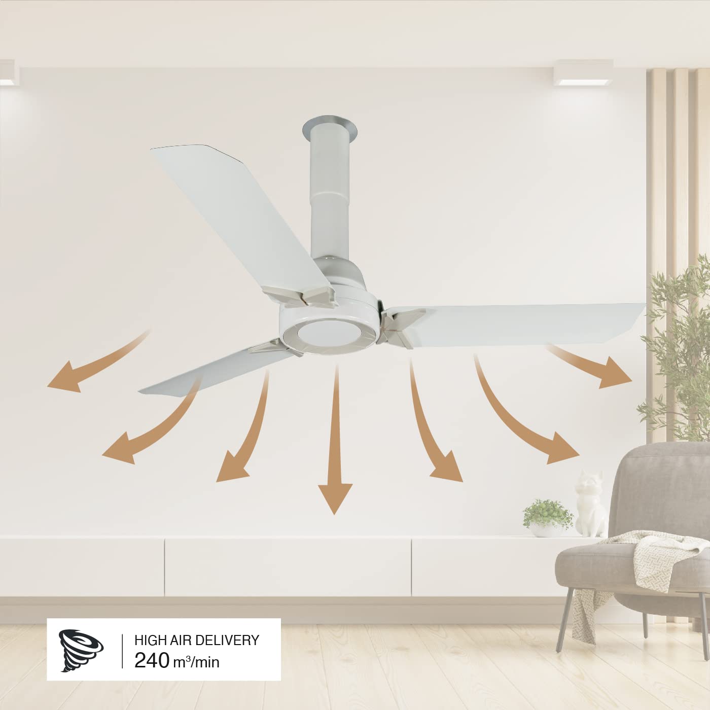 USHA Onio Pi Plus 1200MM BLDC 5 Star Energy Efflicient, Dust & Oil Resistant Ceiling Fan (White) - 1 PC