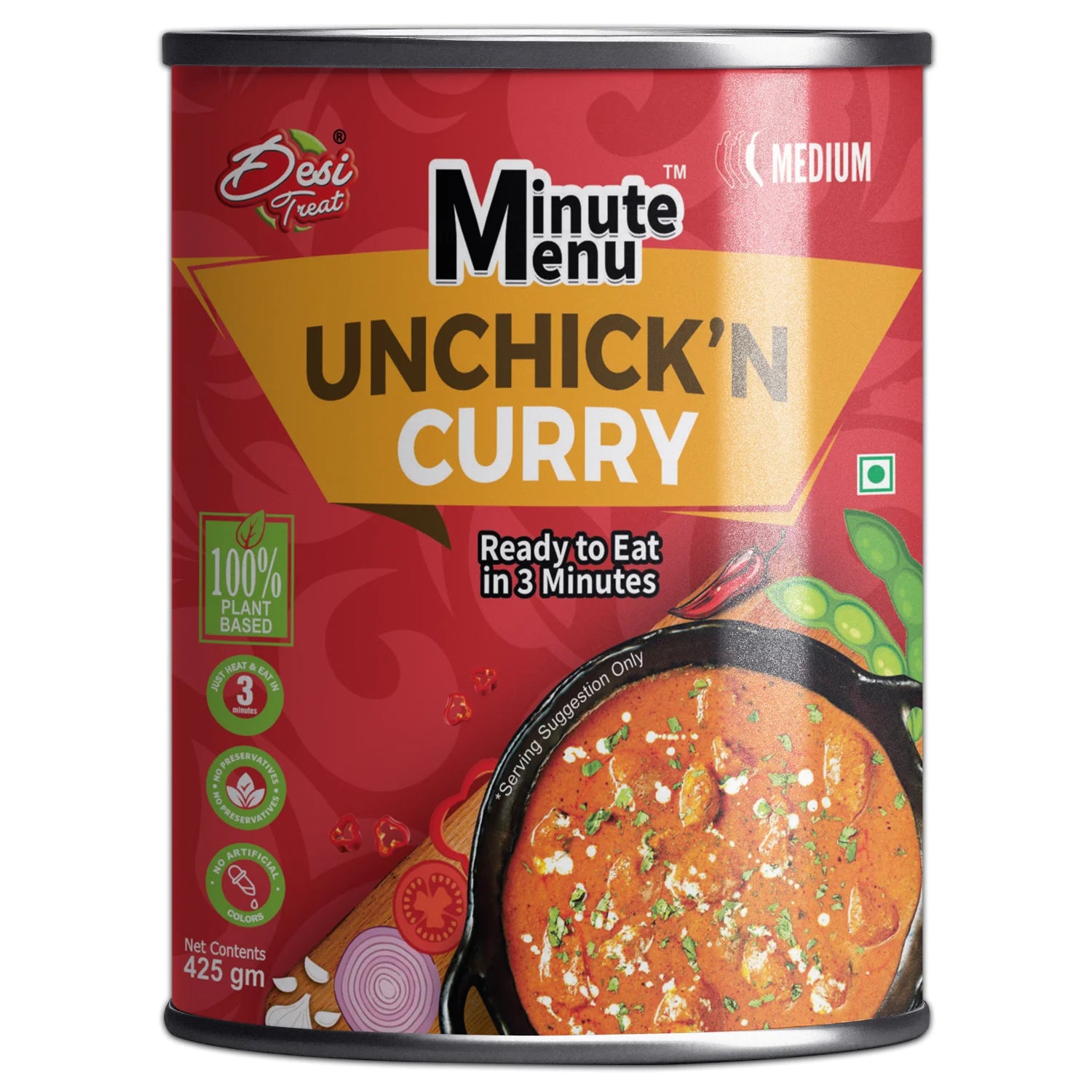 Desi Treat Minute Menu Unchick'n Curry ( Ready to Eat in 3 Minutes |100% Plant Based ) - 425 g