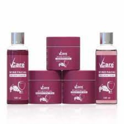 Vcare Facial Kit for Women Skin Care Firming Wine mask for Glowing Skin & Tan removal Brightening Face wash For Dry Skin Grapeseed Scrub Renewing Cream 5 Steps (Wine Facial Kit) - 350 g