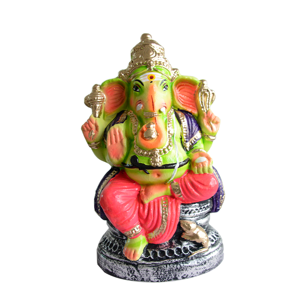 Ganesha Statue Painted Green Idol Made With Real Clay - 1.2 Feet