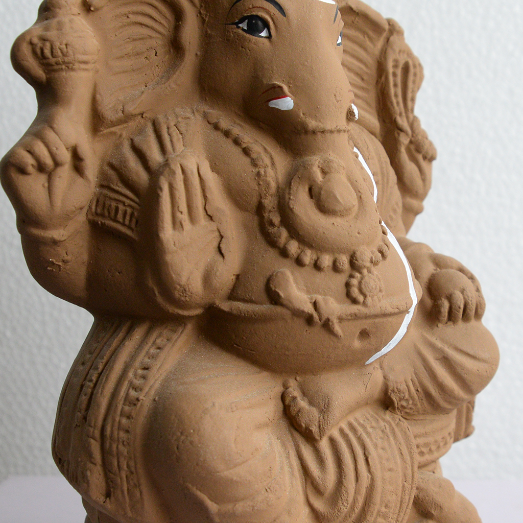 Clay Ganesha Statue Idol Made With Seeds - 1.2 Feet