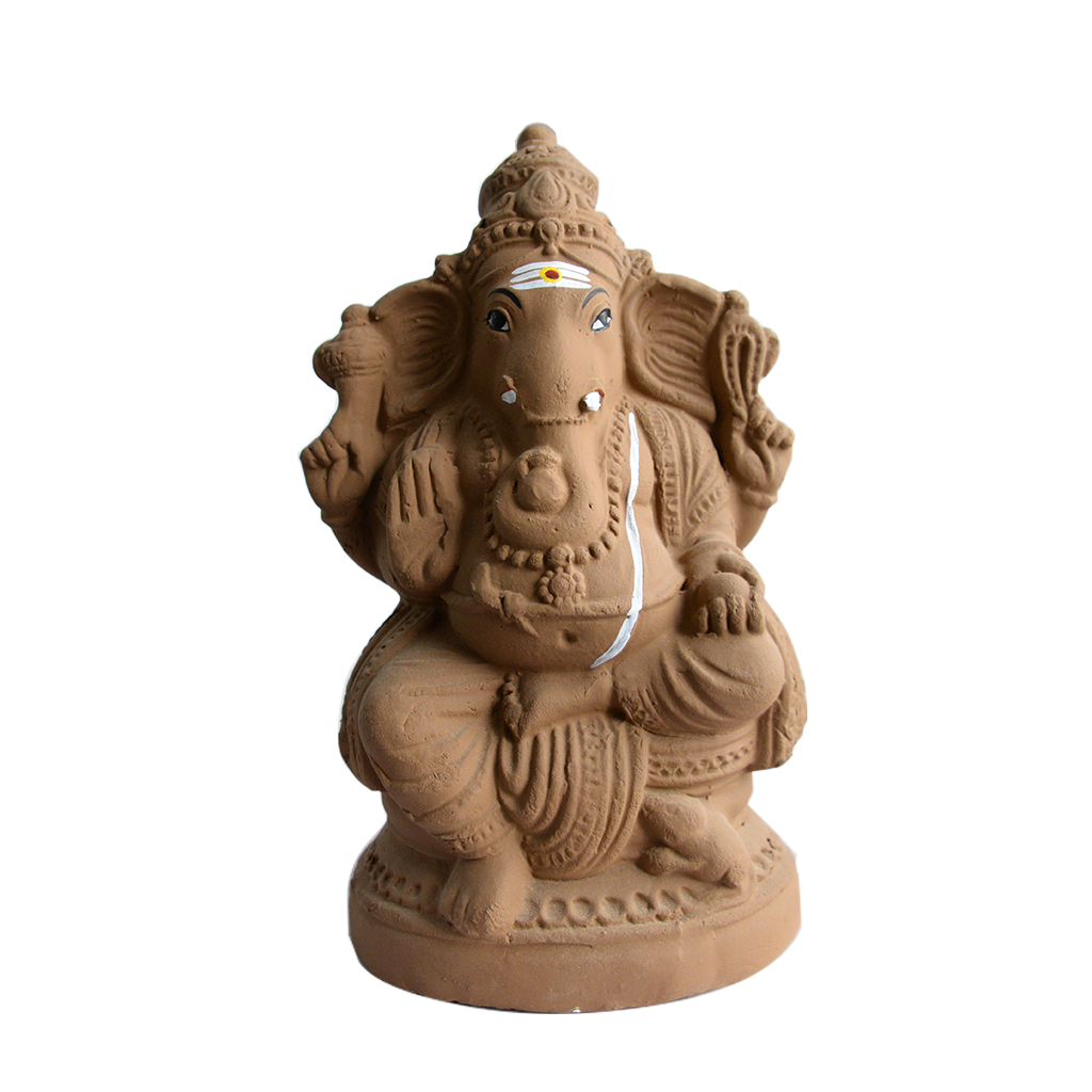 Clay Ganesha Statue Idol Made With Seeds - 1.2 Feet