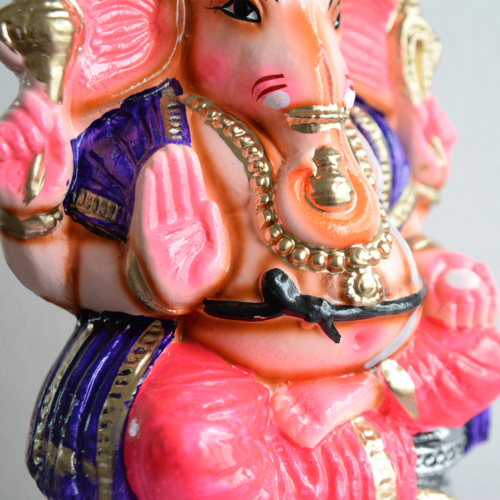Ganesha Statue Painted Multicoloured Idol Made With Real Clay - 1.2 Feet