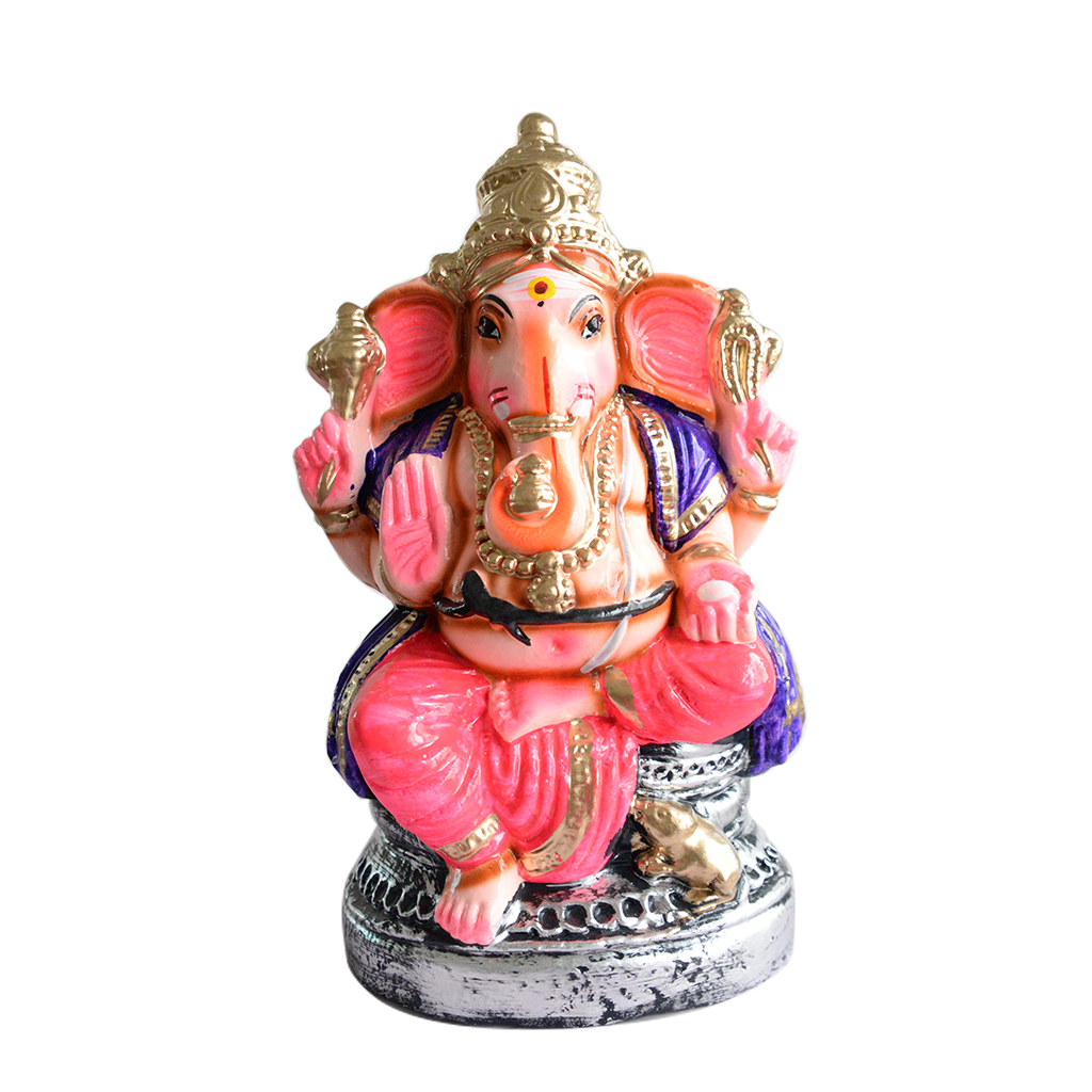 Ganesha Statue Painted Multicoloured Idol Made With Real Clay - 1.2 Feet
