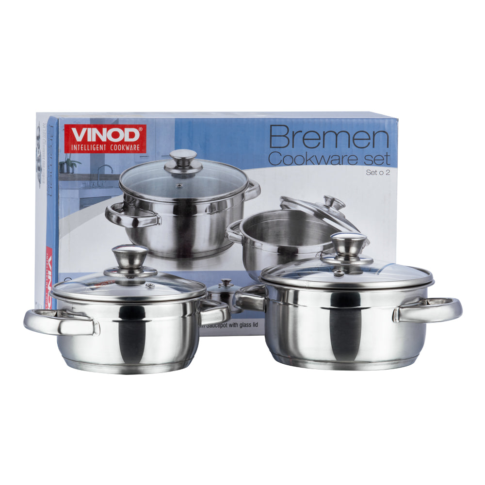Vinod Bremen Stainless Steel Saucepot with Glass Lid - Set of 3 - BREM3
