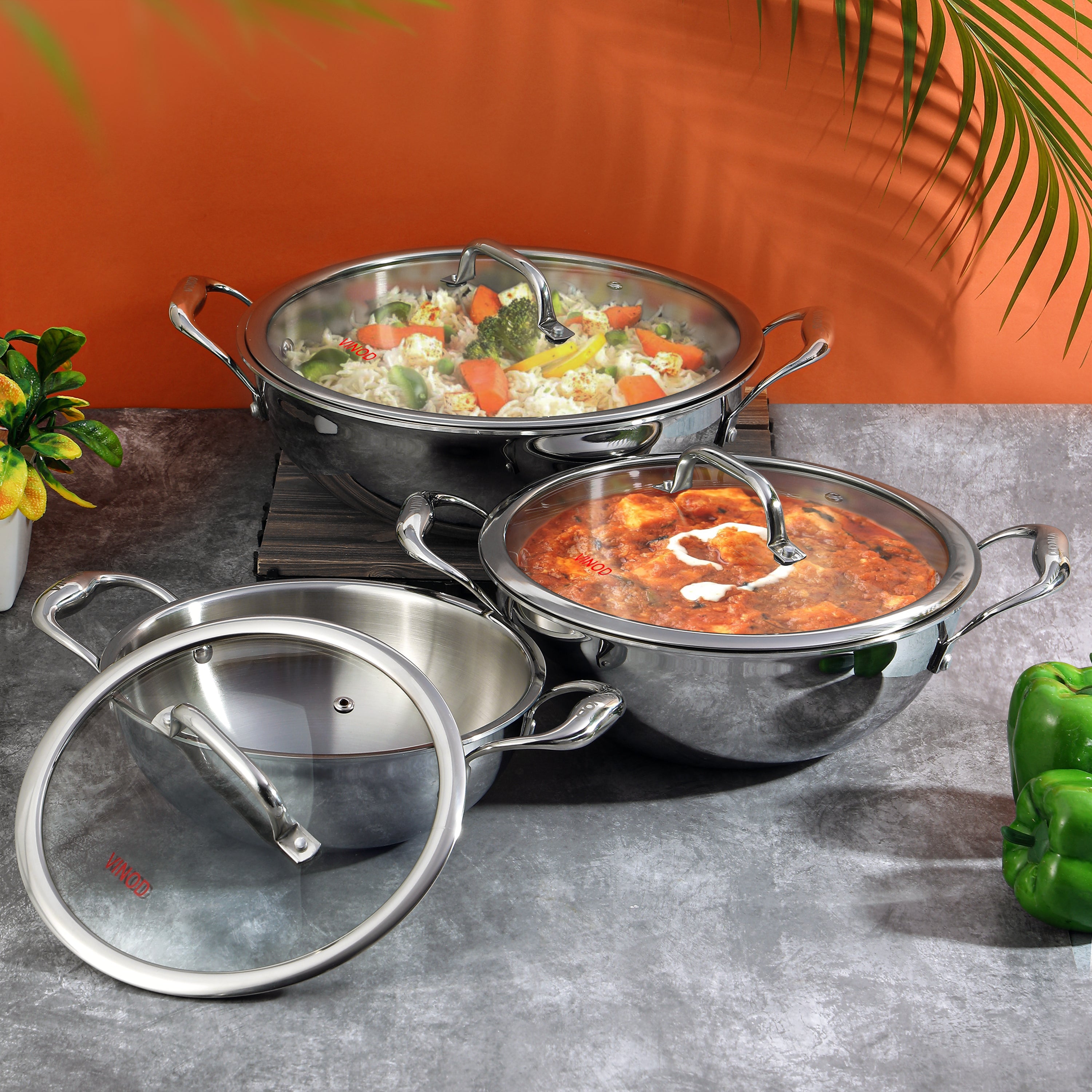Vinod Platinum Triply Stainless Steel Cookware Kadai with lid - 3.2 L (26 cm) - PTKD26