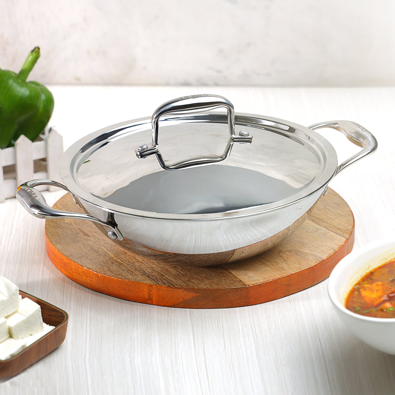 Vinod Platinum Triply Stainless Steel Cookware Kadai with lid - 3.2 L (26 cm) - PTKD26