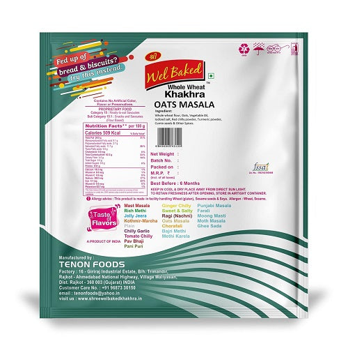 Wel Baked Whole Wheat Khakhra Oats Masala - 200 g