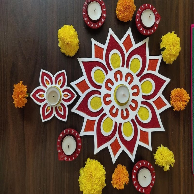 Festival Diwali DIY Rangoli Set Rangoli Diya Holders Reusable Decoration Mat - 12 inch