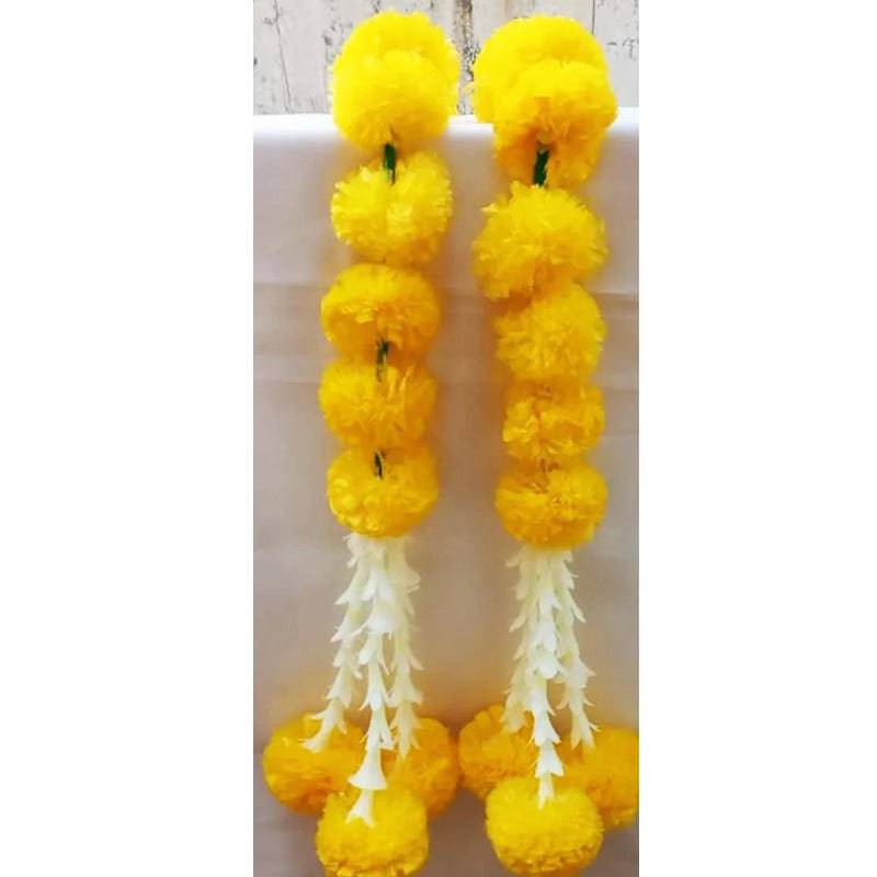 Artificial Marigold Hanging with Tube Rose Flowers Yellow - Set of 2