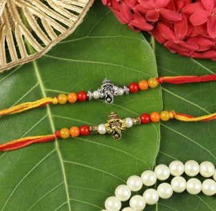 Traditional Ganesh Rakhi with Beads - Pack of 2