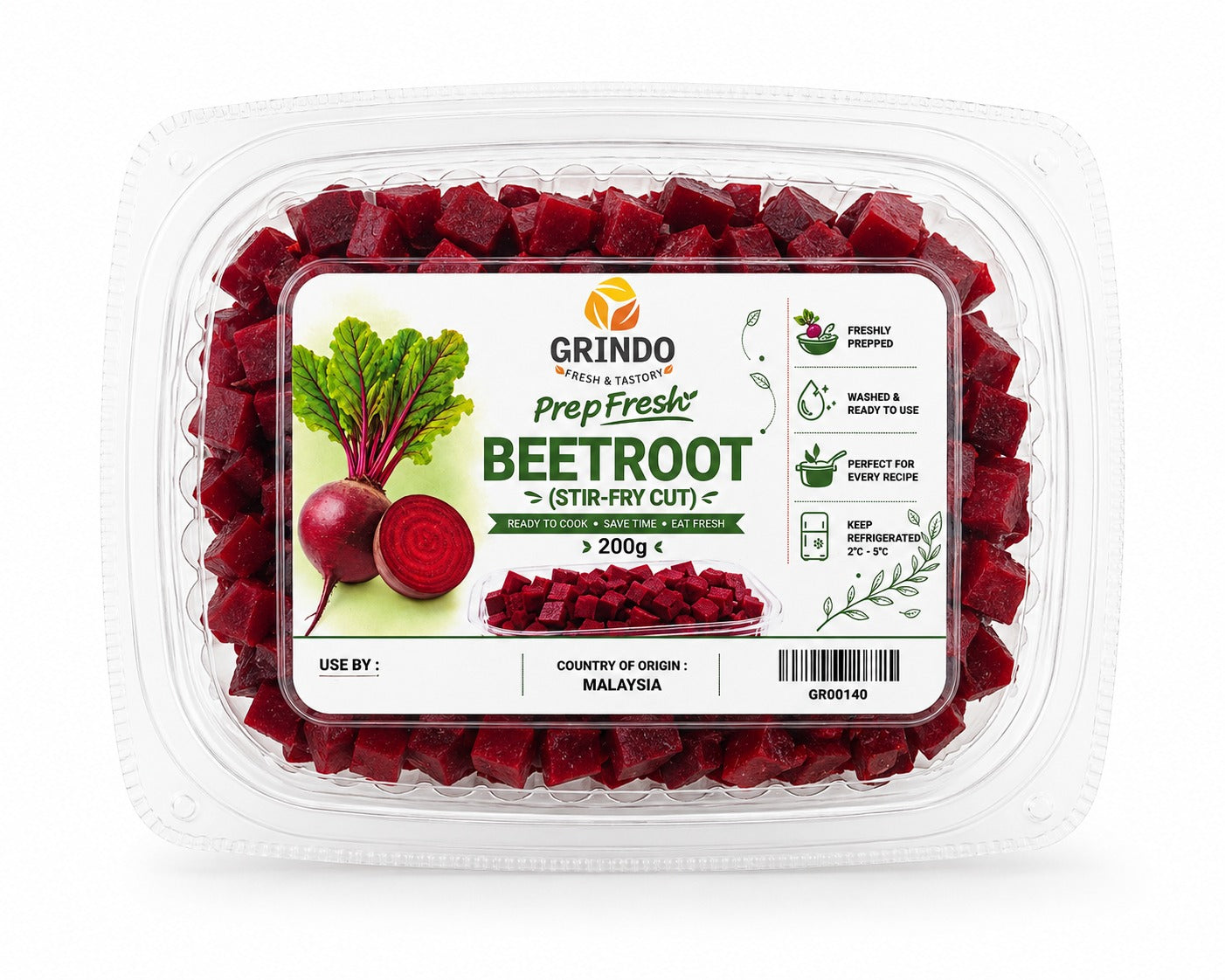 Grindo Prepfresh Beetroot (Stir Fry Cut) - 200 g