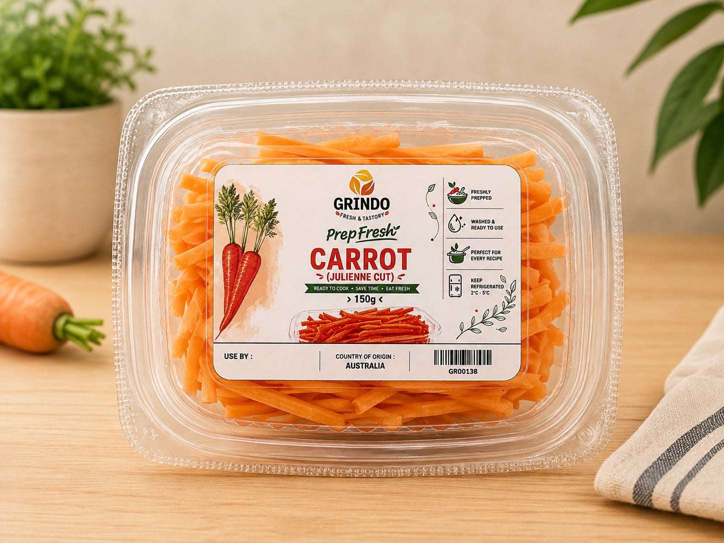 Grindo Prepfresh Carrot (Julienne Cut) - 150 g
