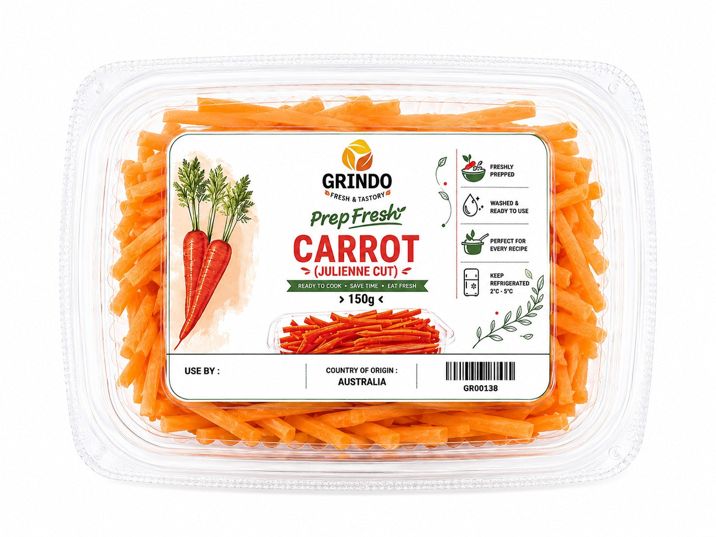 Grindo Prepfresh Carrot (Julienne Cut) - 150 g