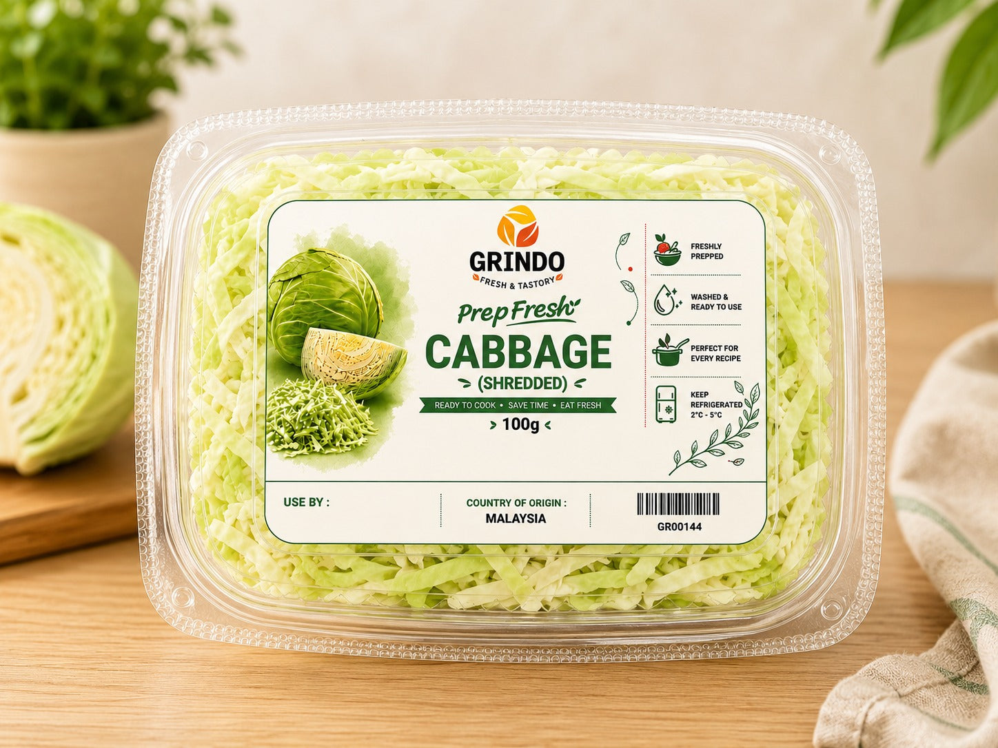 Grindo Prepfresh Cabbage (Shredded) - 100 g