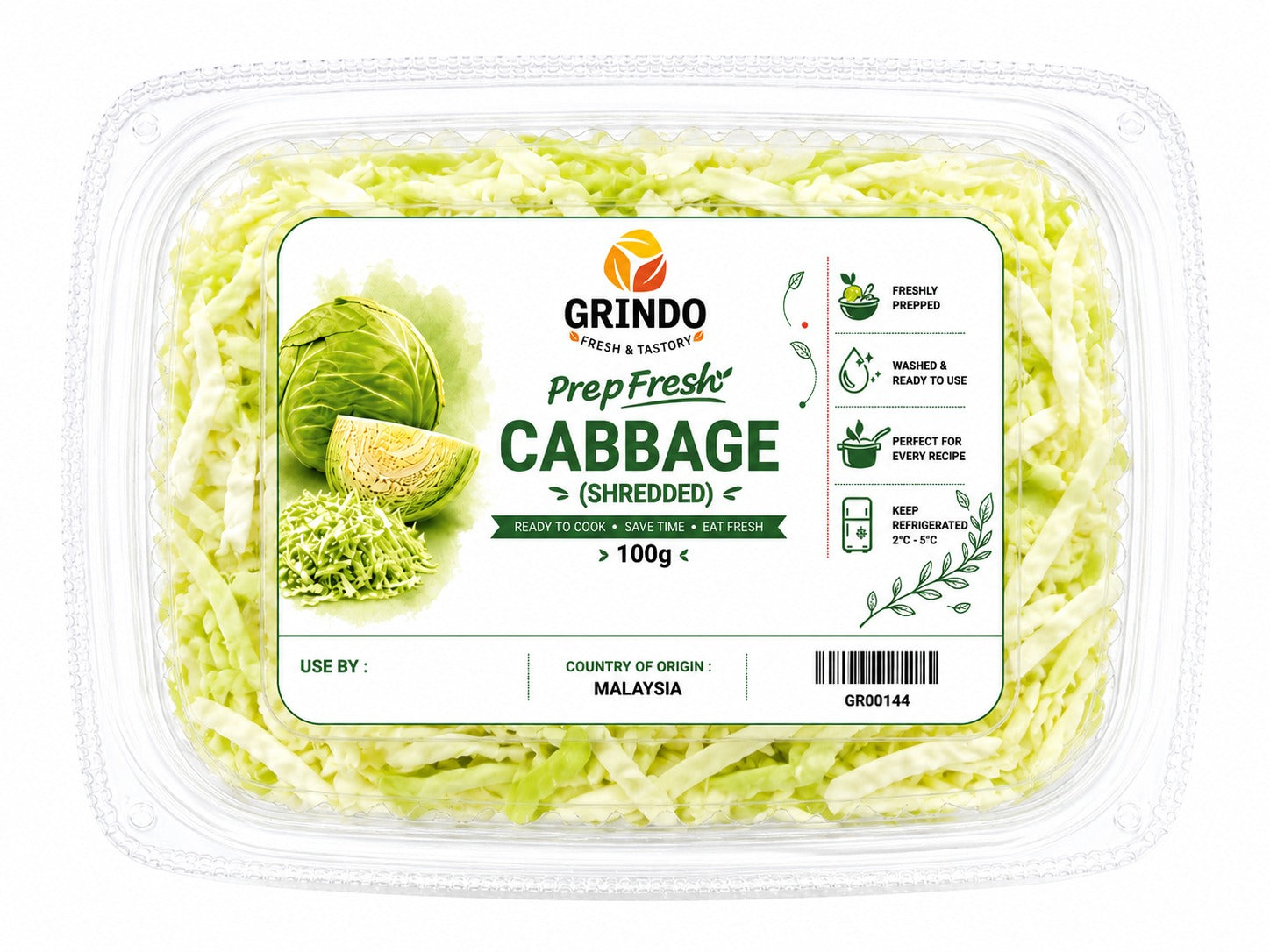 Grindo Prepfresh Cabbage (Shredded) - 100 g