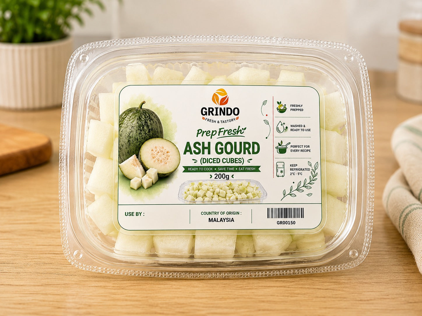 Grindo Prepfresh Ash Gourd (Diced Cubes) - 200 g