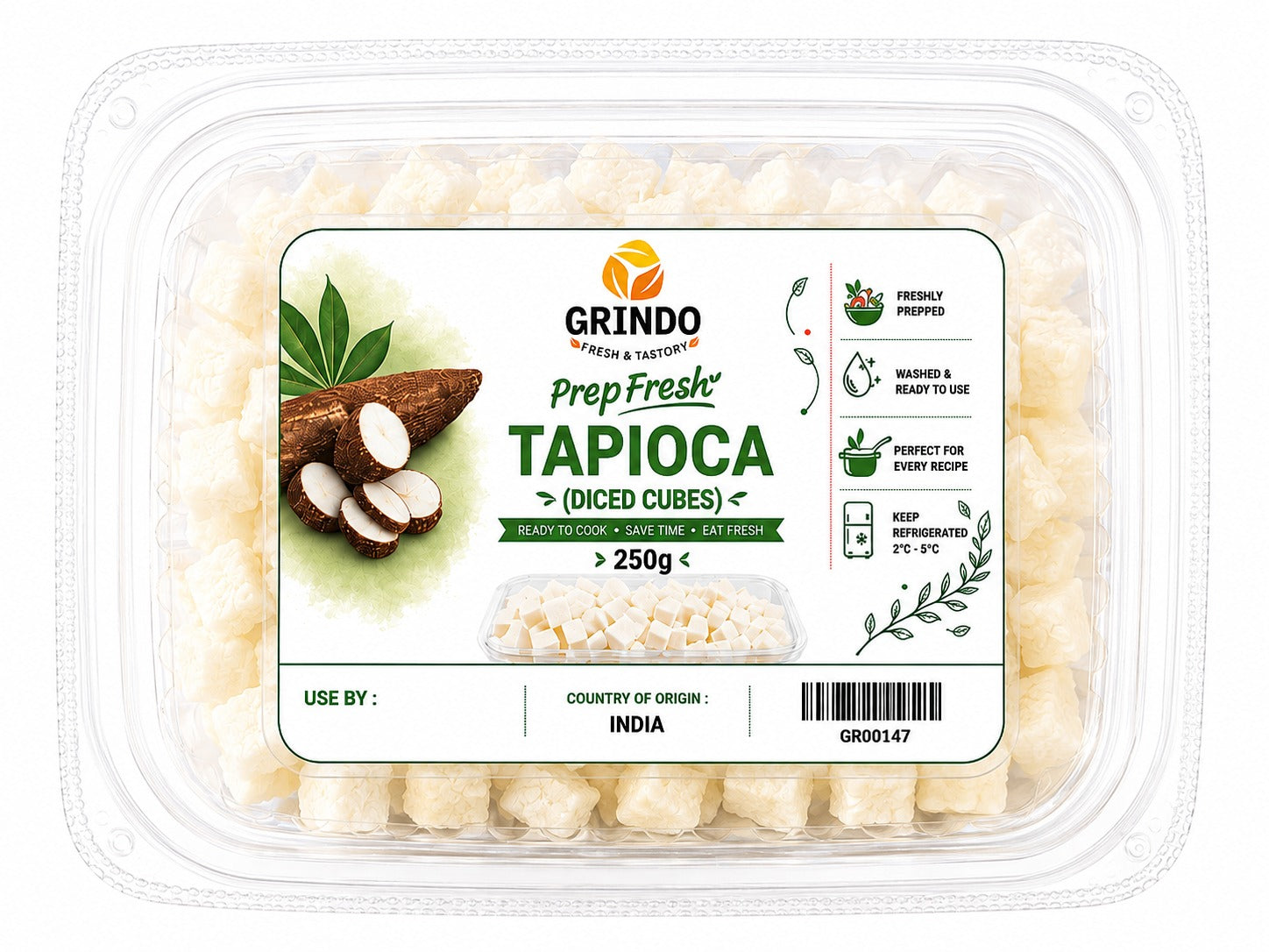 Grindo Prepfresh Tapioca (Diced Cubes) - 250 g