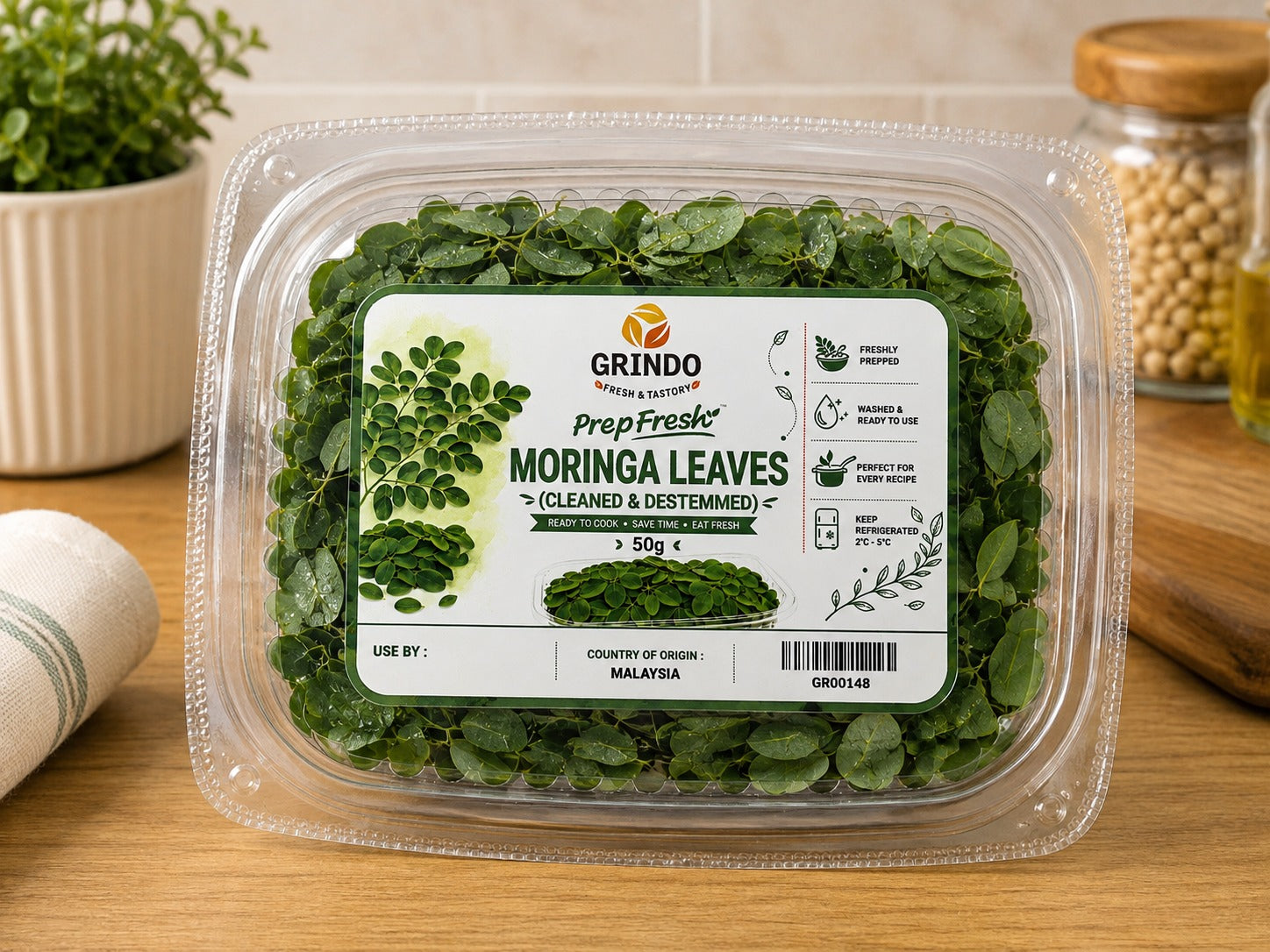 Grindo Prepfresh Moringa Leaves (Cleaned & Destemmed) - 50 g