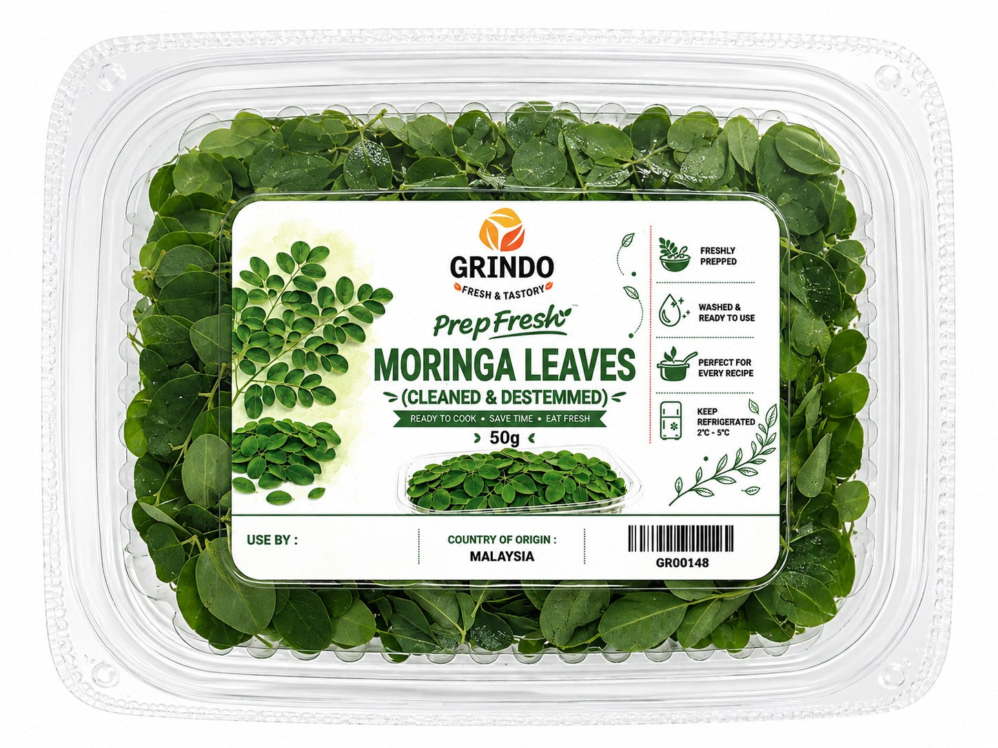 Grindo Prepfresh Moringa Leaves (Cleaned & Destemmed) - 50 g