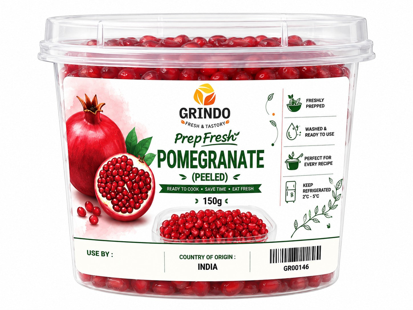 Grindo Prepfresh Pomegranate (Peeled) - 200 g