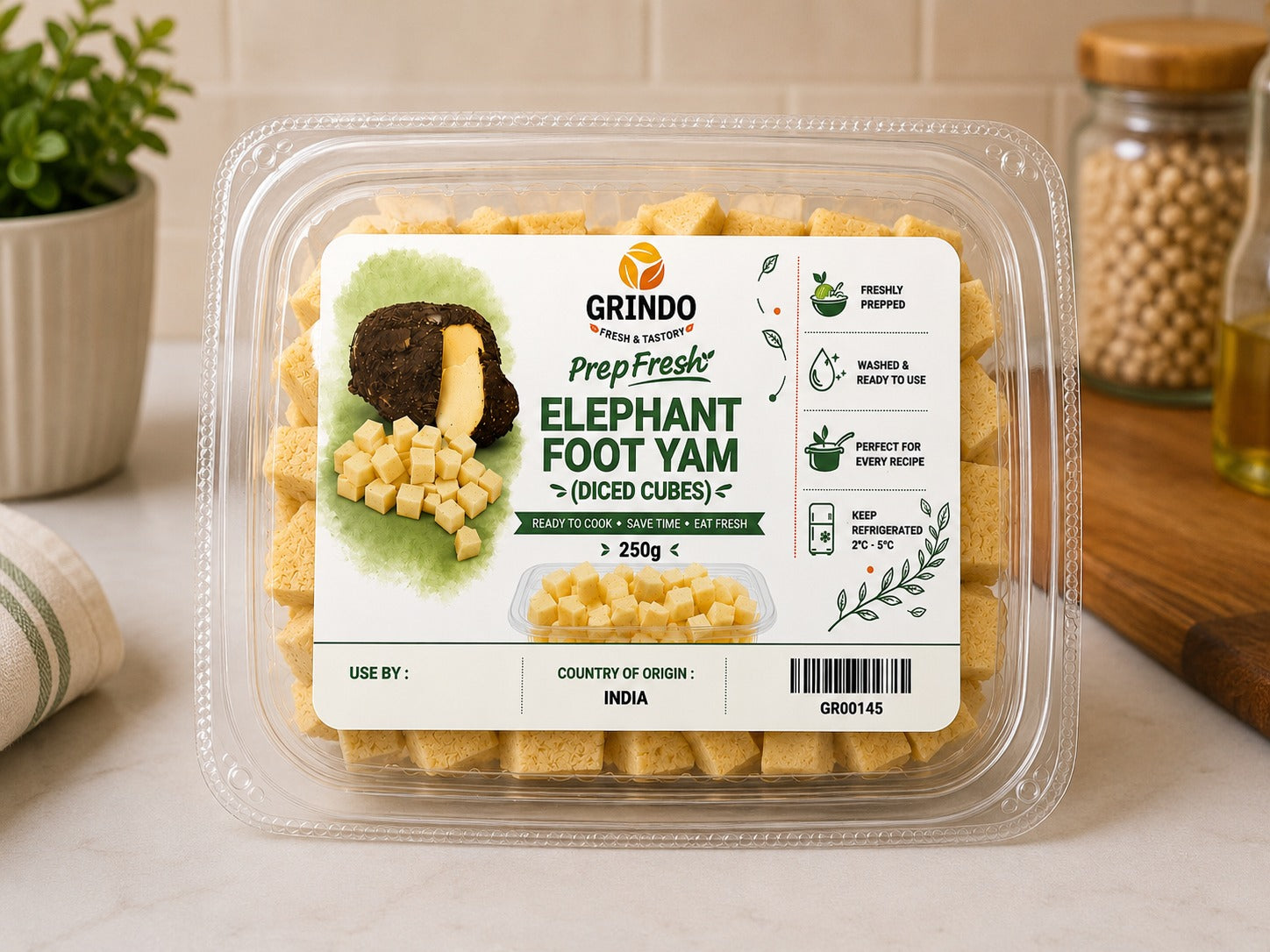 Grindo Prepfresh Elephant Foot Yam (Diced Cubes) - 250 g