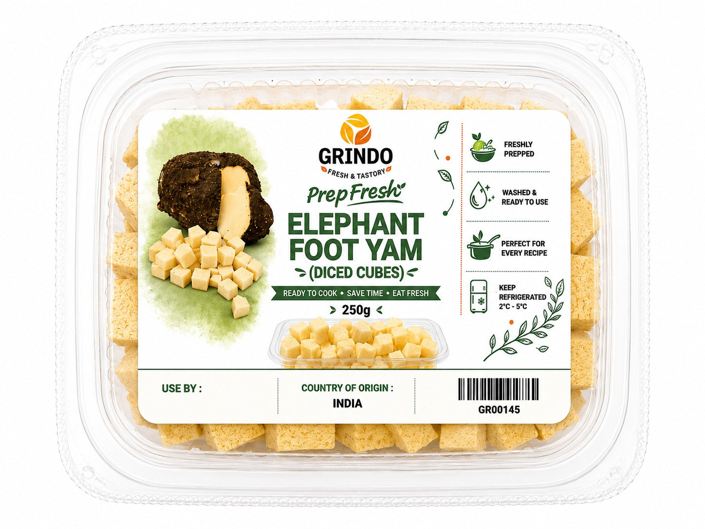 Grindo Prepfresh Elephant Foot Yam (Diced Cubes) - 250 g