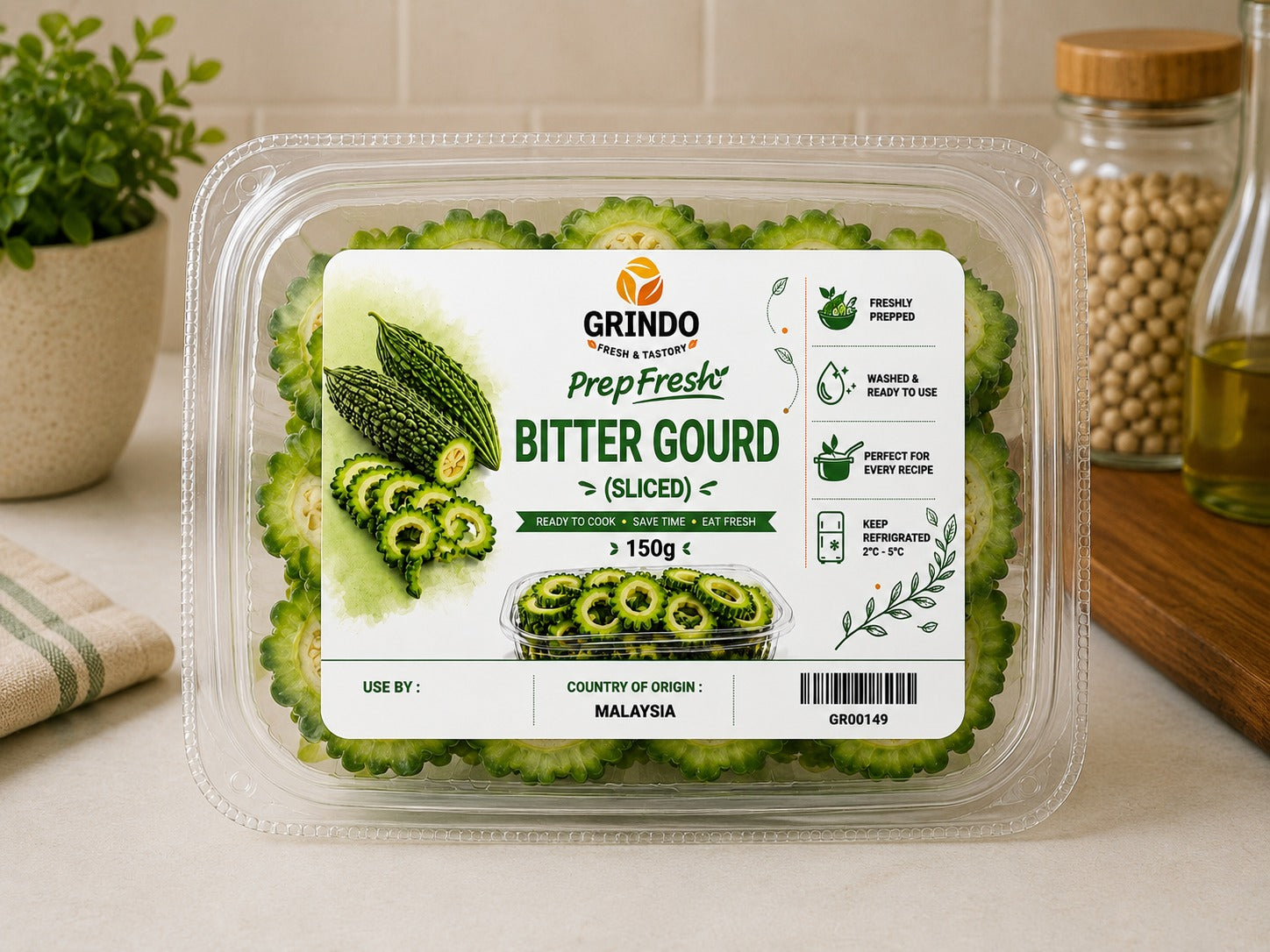 Grindo Prepfresh Bitter Gourd (Sliced) - 150 g