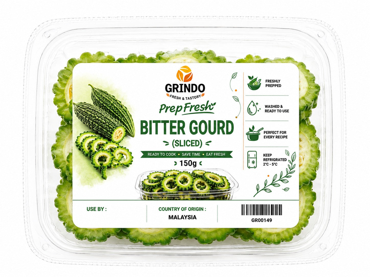 Grindo Prepfresh Bitter Gourd (Sliced) - 150 g