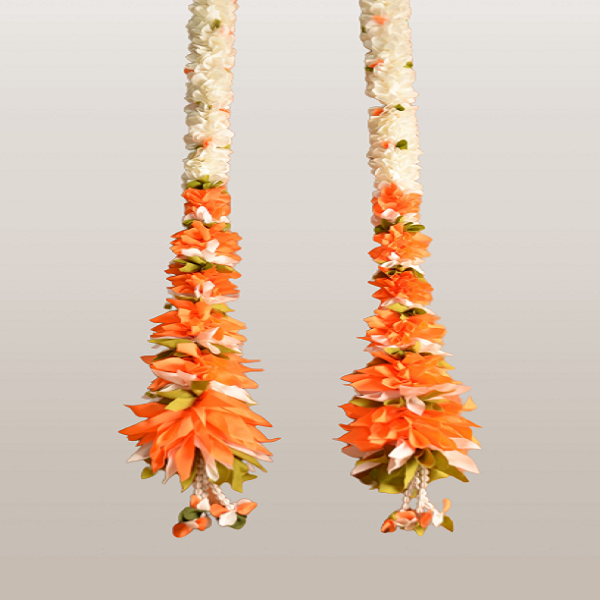 Artificial Cloth Garland White and Orange Hanging  - 3 Feet Set of 2