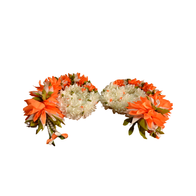 Artificial Cloth Garland White and Orange Hanging  - 3 Feet Set of 2