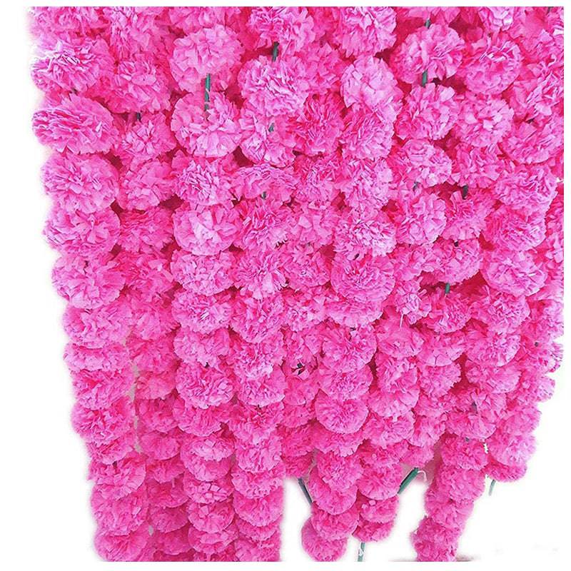 Artificial Marigold Flowers Garland For Decoration Pink - Set of 2