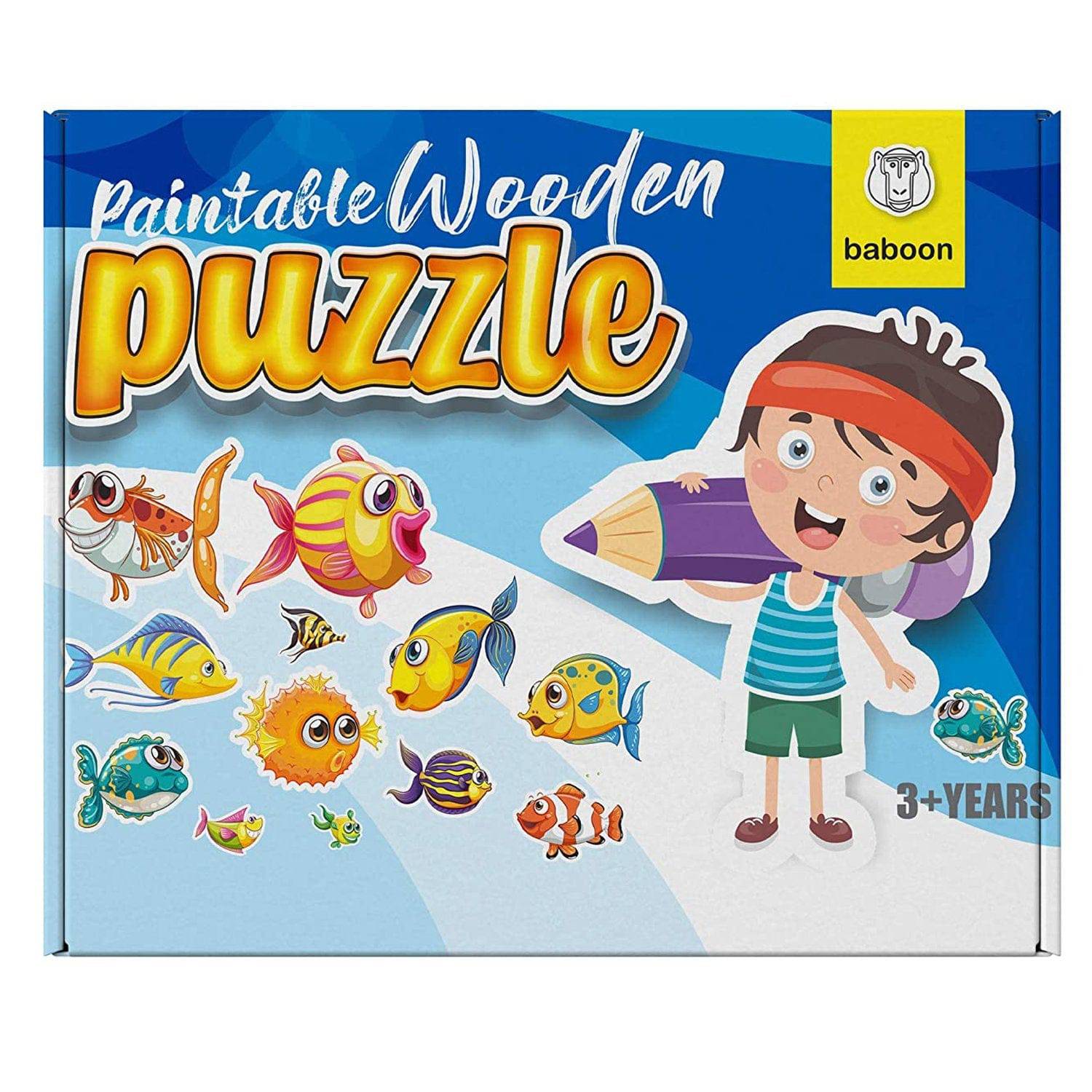 Baboon Paintabe Wooden Fish Puzzle for Kids - 1 PC