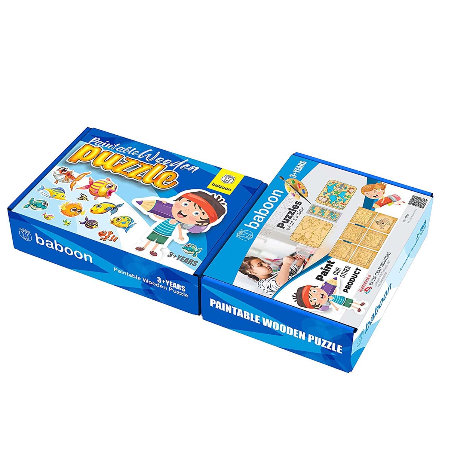 Baboon Paintabe Wooden Fish Puzzle for Kids - 1 PC
