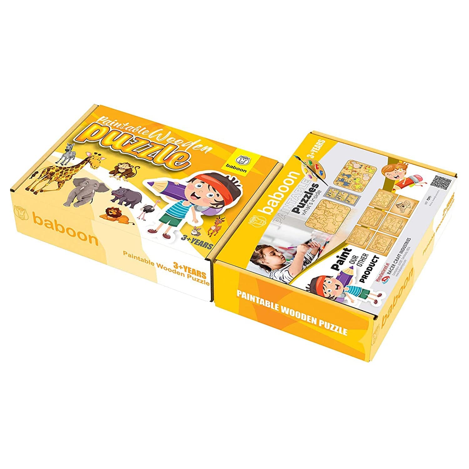 Baboon Paintable Wooden Animals Puzzle - 1 Pc