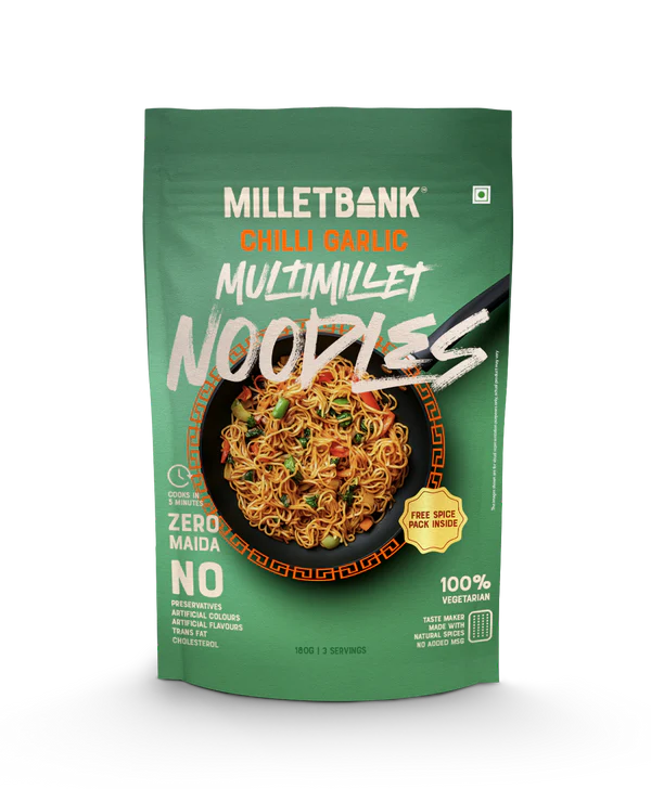 Millet Bank Multi Millet Chilli Garlic Masala Hakka Noodles - 180 g