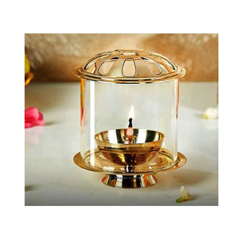 Decorative Brass & Glass Oil Lamp - 1 Pc
