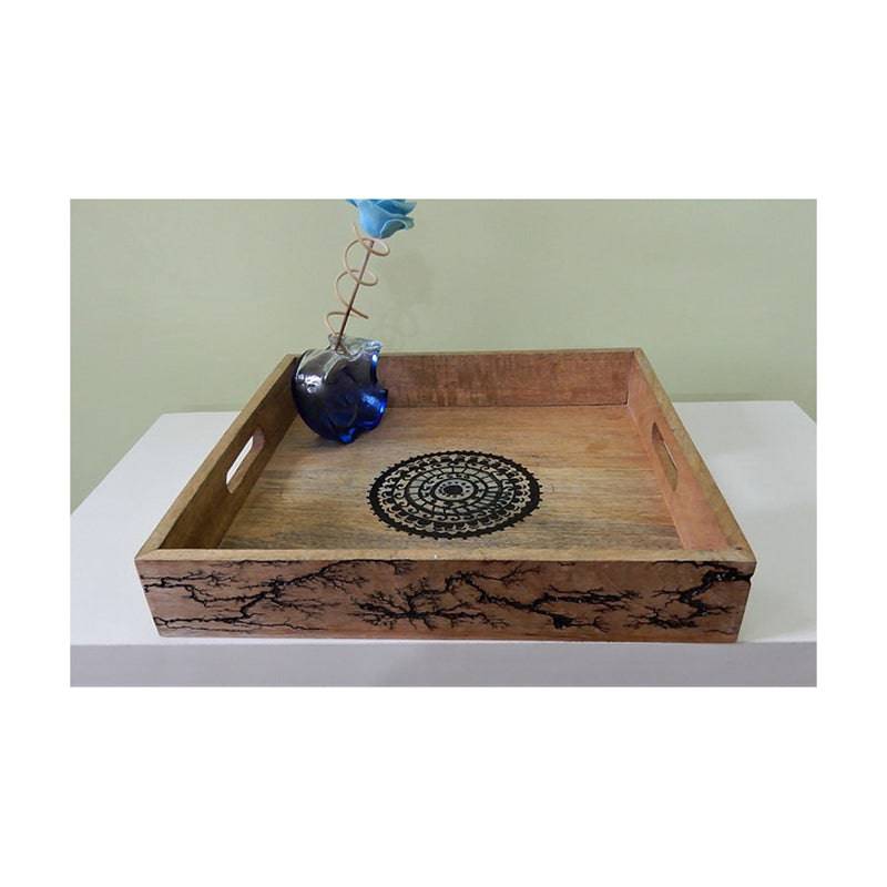 Wooden Tray with Mandala Art & Burning Effects - 1 Pc