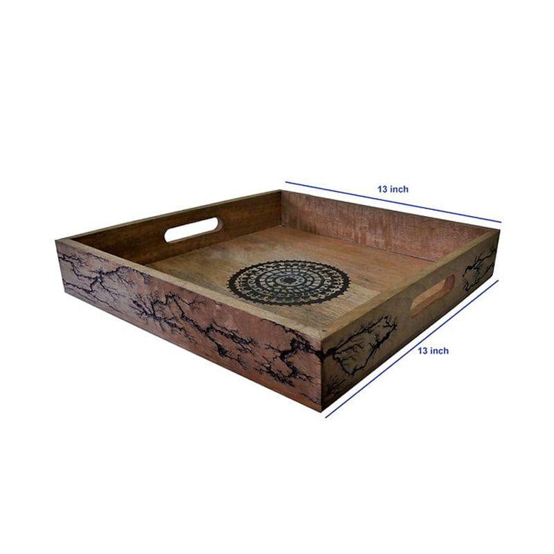 Wooden Tray with Mandala Art & Burning Effects - 1 Pc