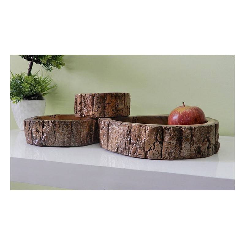 Bowls Cum Tray Made up of Bark, Rustic Bowls Set of 3 (Floral) - 1 Pc