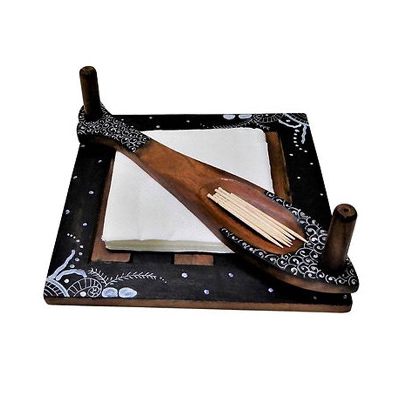Tissue Holder napkin organizer tooth pick holder Sheesham hand painted - 1 Pc