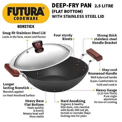 Hawkins Futura Nonstick Deep Fry Pan With Stainless Steel Lid - 1 Pc ( 2.5 L)
