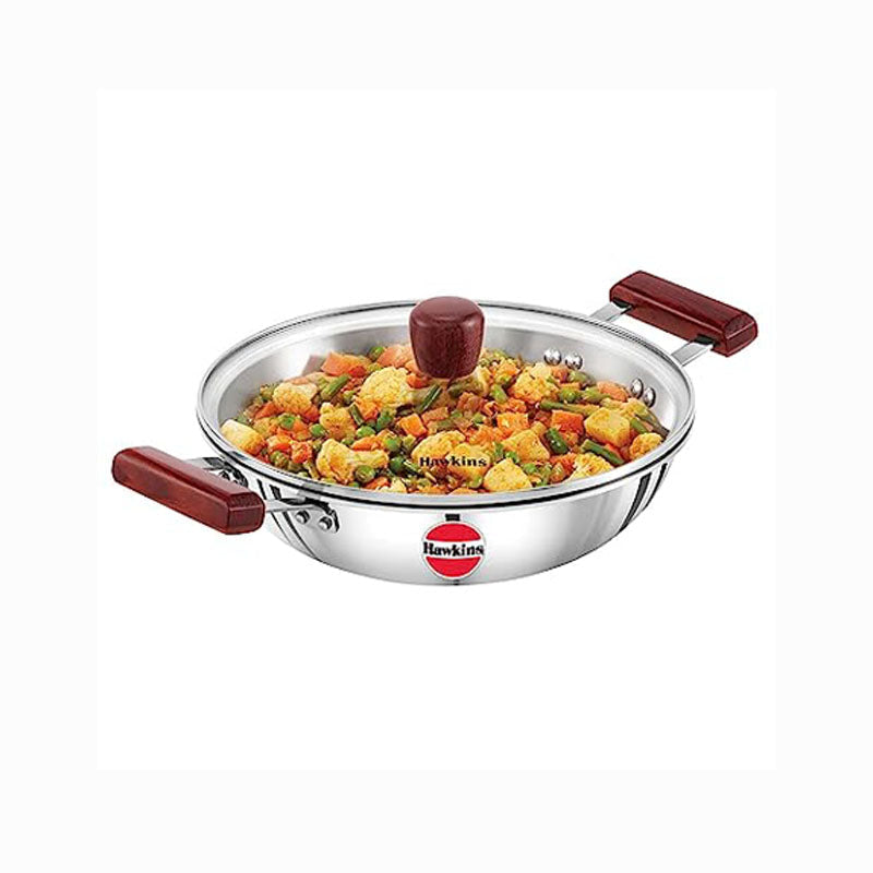 Hawkins Triply Stainless Steel Deep Fry Pan With Glass Lid - 1 Pc (2.5 L) + FREE Frying Ladle 1 Pc