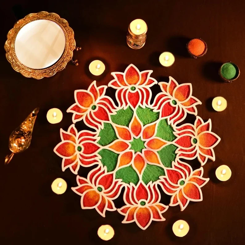 Festival Diwali DIY Rangoli Set Rangoli Diya Holders Reusable Decoration Mat - 12 inch