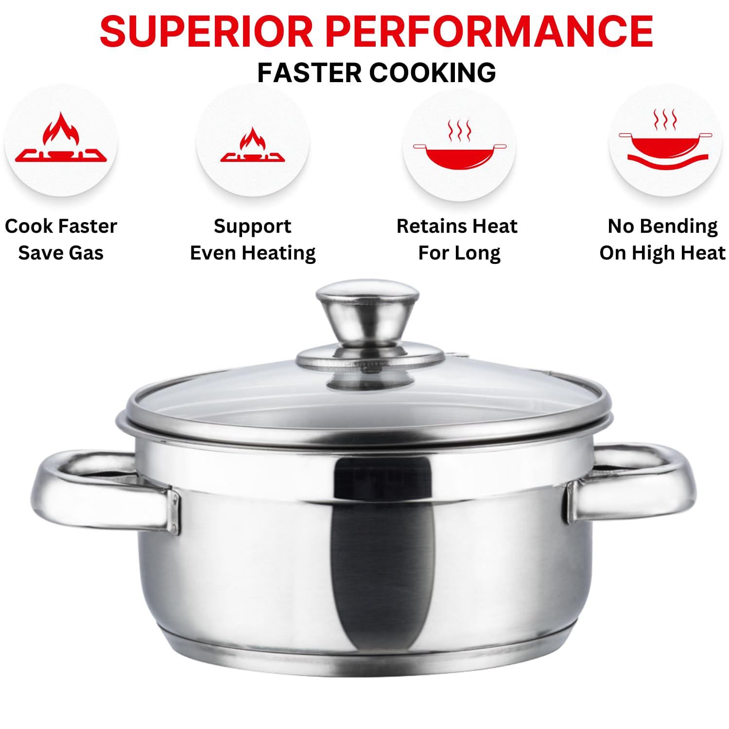 Vinod Bremen Stainless Steel Saucepot with Glass Lid - Set of 3 - BREM3