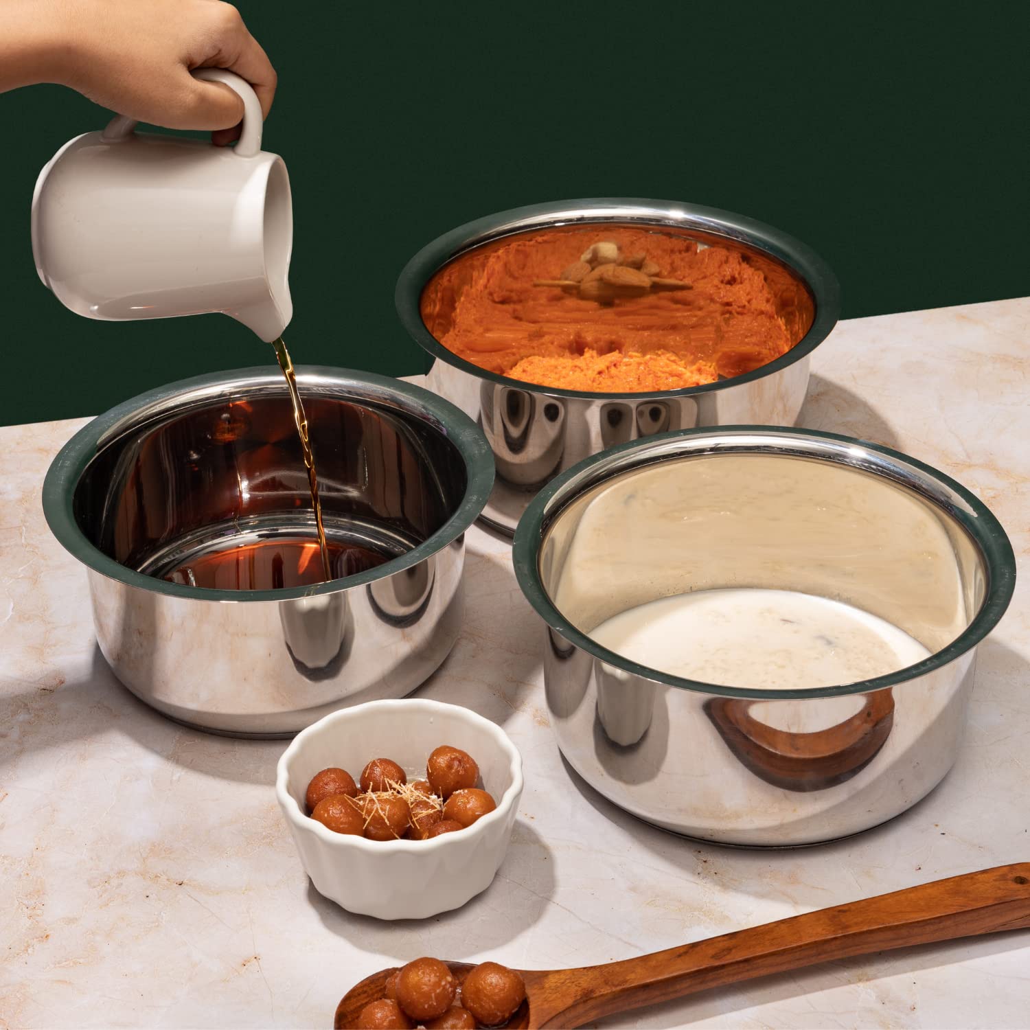 Vinod Stainless Steel Capsule Bottom Tope/Patila Combo Set Of 3 Pcs - (2.7 L, 3.4 L, 4L) - 7141516