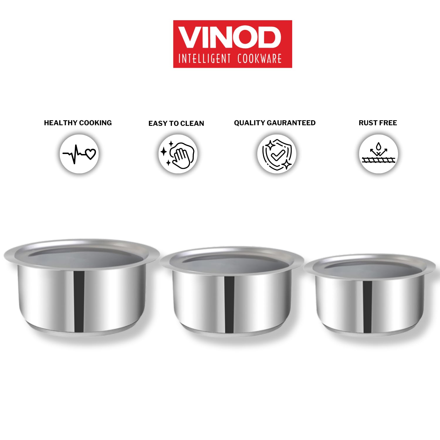Vinod Stainless Steel Capsule Bottom Tope/Patila Combo Set Of 3 Pcs - (2.7 L, 3.4 L, 4L) - 7141516