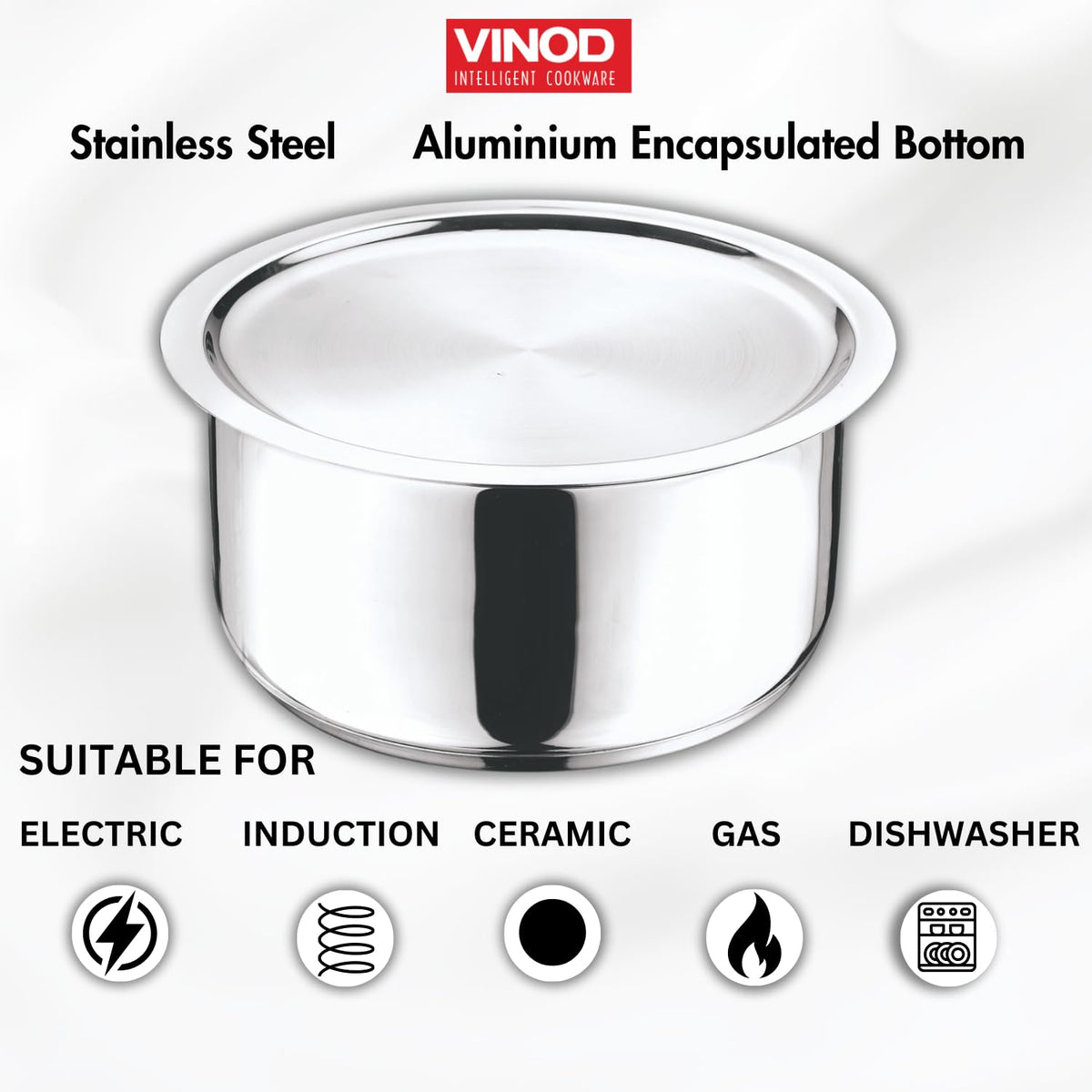 Vinod Stainless Steel 304 Grade Tope/Patila/Topiya with Lid - 2.2 L (1